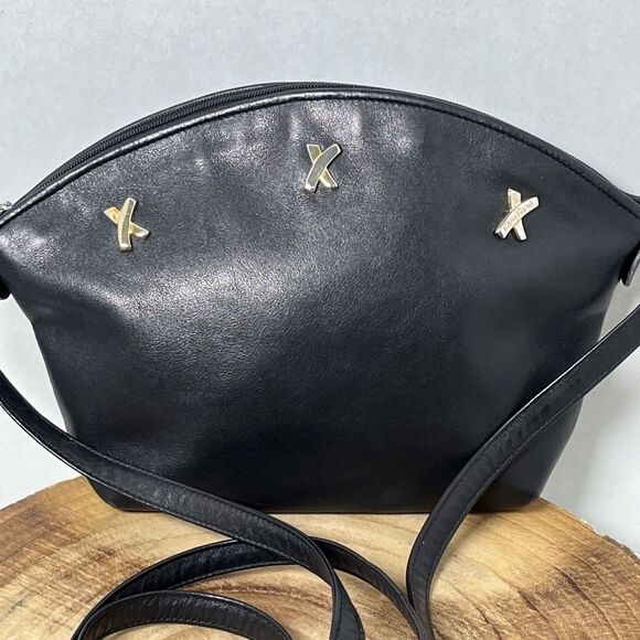 Vintage Paloma Picasso Italy Black Leather 3 Gold X Crossbody Purse Bag Designer - Picture 2 of 13